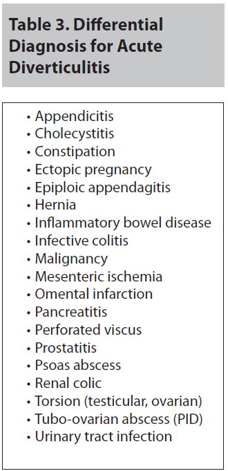 Table 3. Differential Diagnosis for Acute Diverticulitis